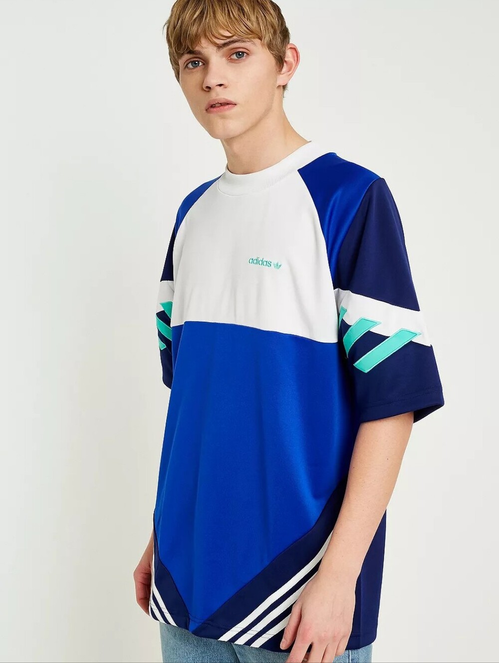 Men's Adidas Tri-Color Tee in Blue and White